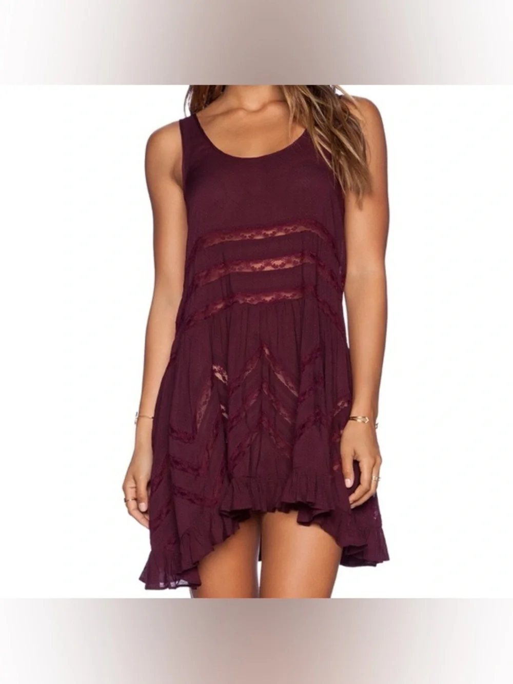 Free People Voile Trapeze Slip Mini Dress in Burgundy Polka Dot, Size XS